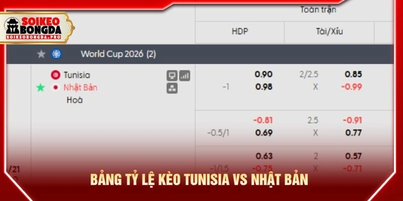 Bảng tỷ lệ kèo Tunisia vs Nhật Bản